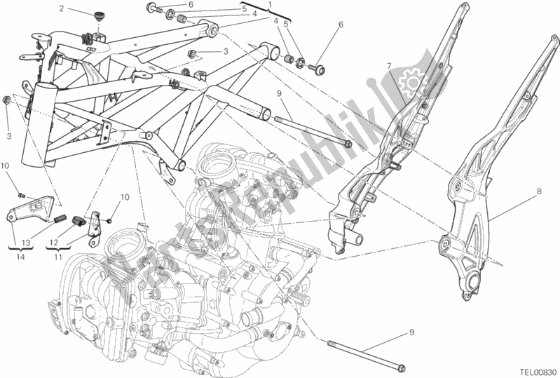 All parts for the Frame of the Ducati Diavel FL Brasil 1200 2015